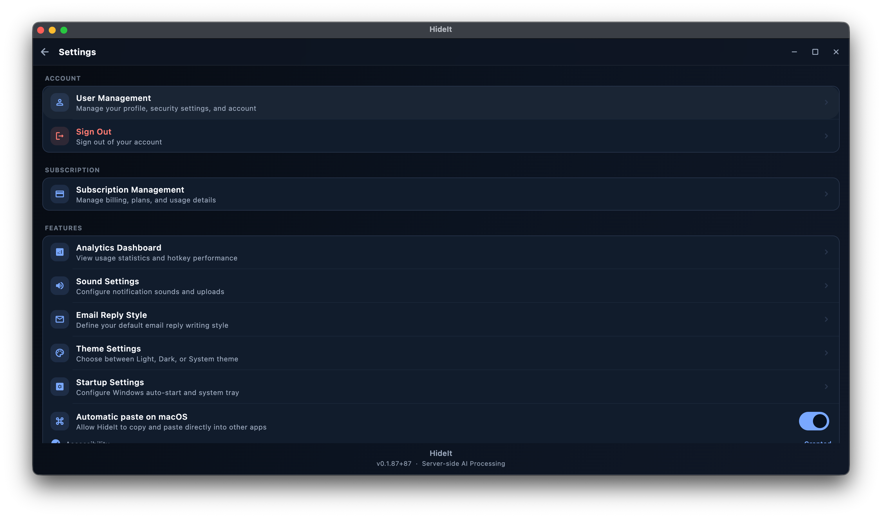 Open HideIt Settings